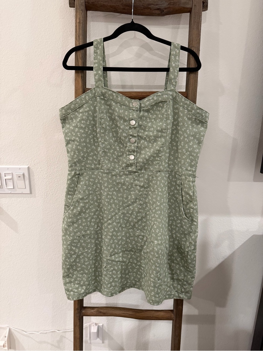 No Boundaries Sage Green Mini Dress with White Floral Print